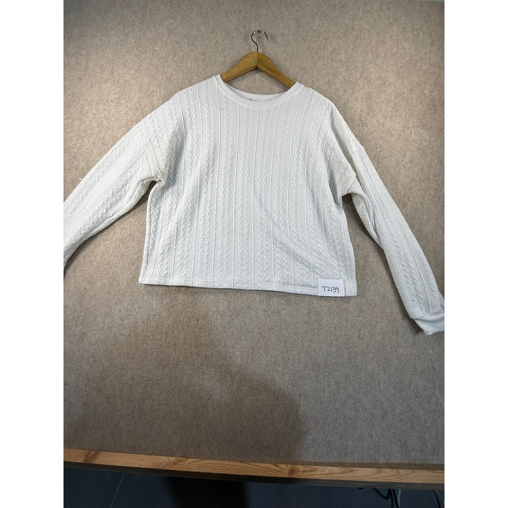 Urban Romantics White Textured Cable Knit Long Sleeve Crew‎ Neck Top Large